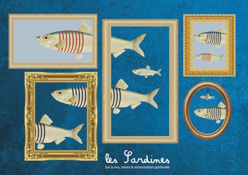 Affiche vintage Les Sardines bleue - La guinguette des Sardines